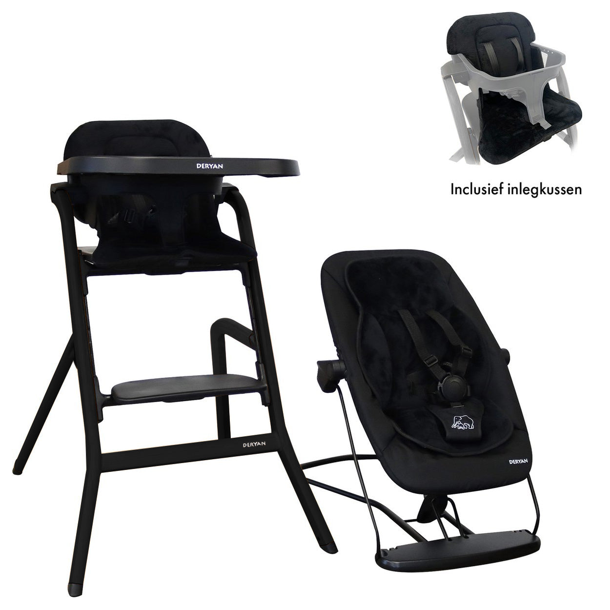 Curve Highchair Set Komplet sæt med skråstol og indsatspude - Sort