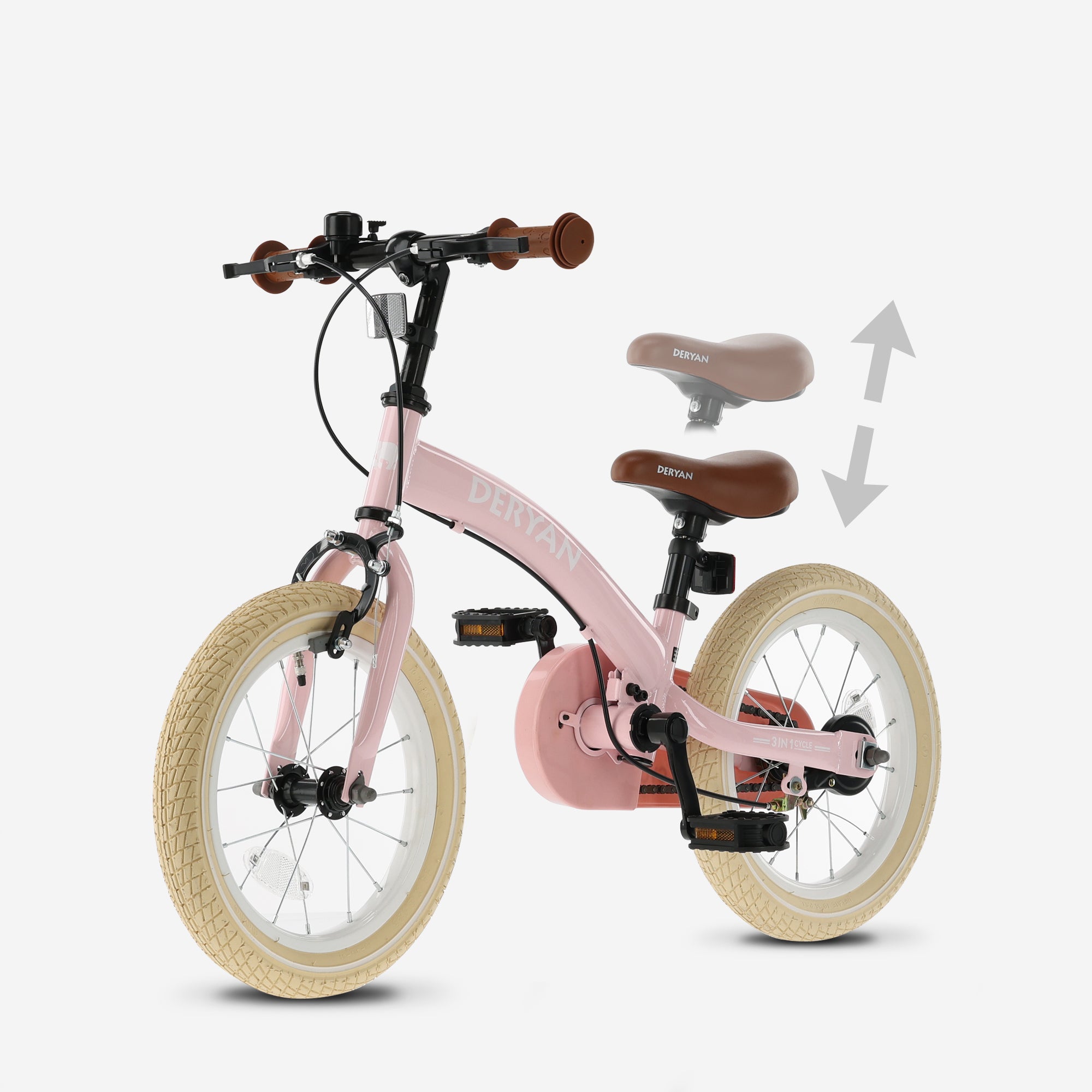 Luksus børnecykel 12 tommer - 3 i 1 - gåcykel Pink