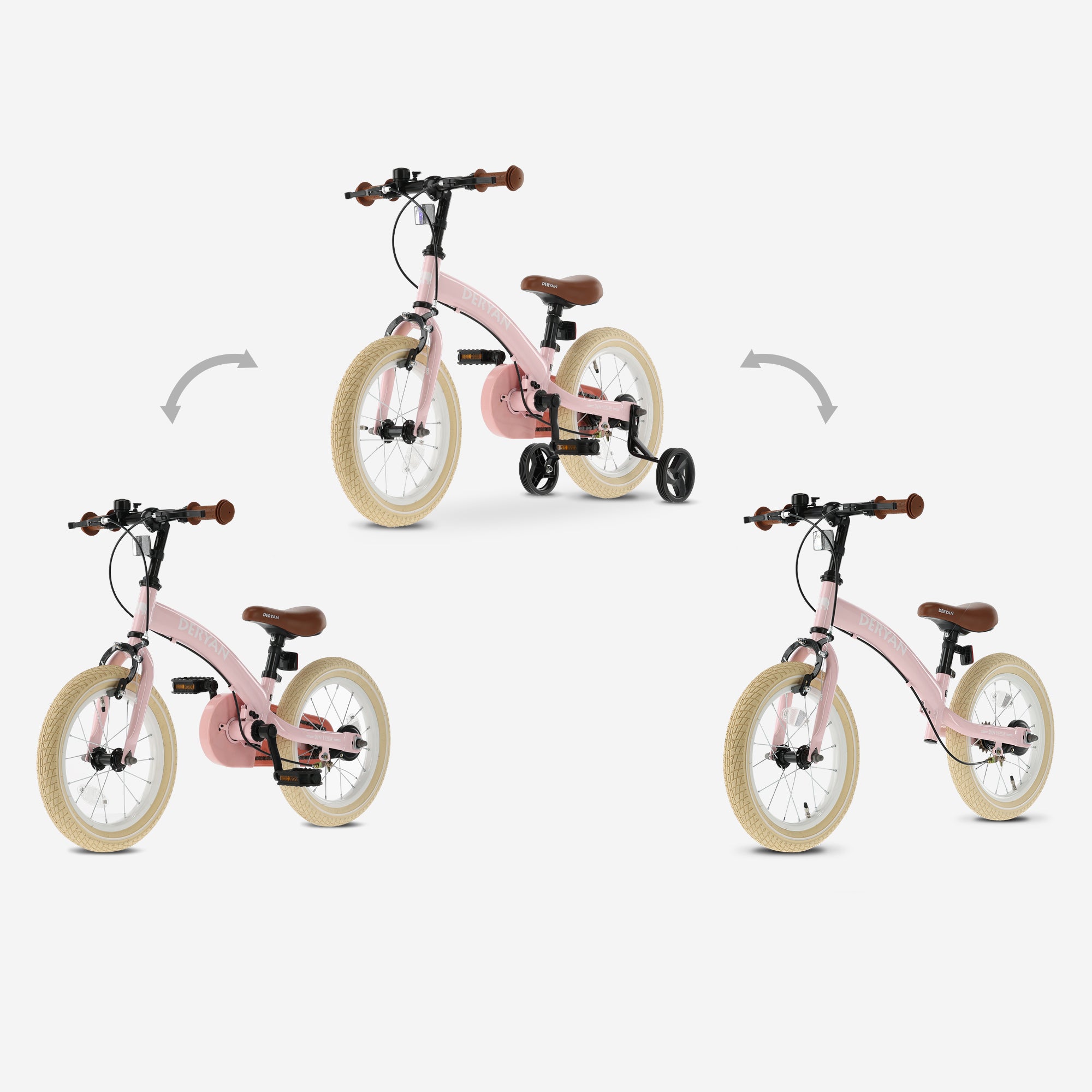 Luksus børnecykel 14 tommer - 3 i 1 - løbecykel - Pink